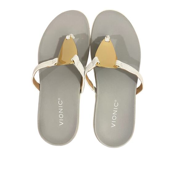 VIONIC Women’s RAYSA White Gray Toe Post Orthotic Gold Accent Sandals SZ 6 $90 - Picture 1 of 4